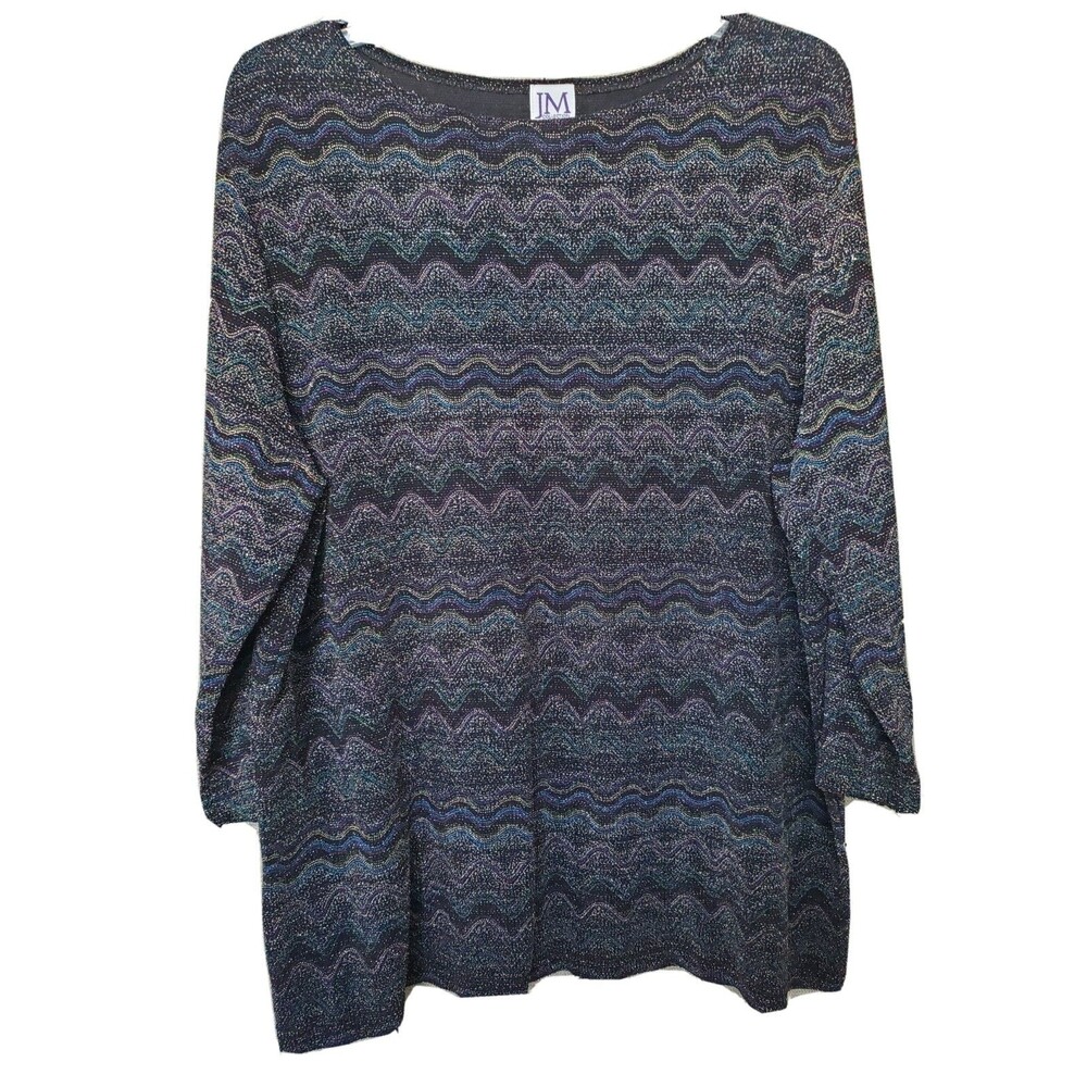 JM Collection Woman Black/Purple Stretchy Metallic Shimmer Blouse Size 1X